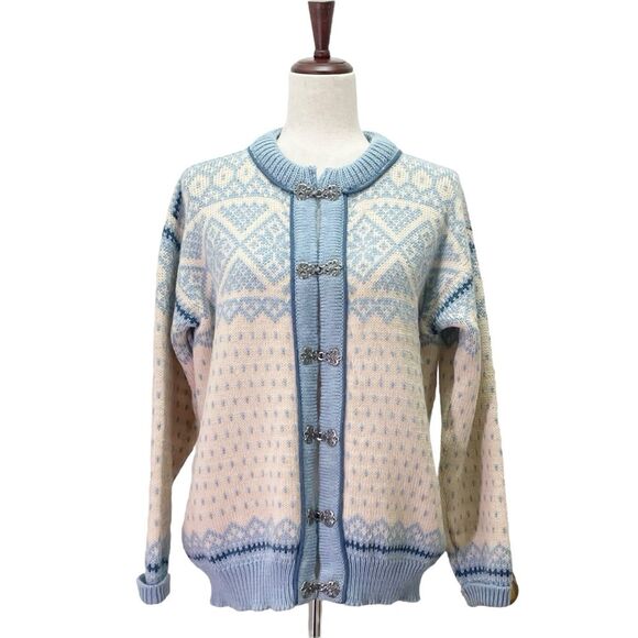 Dale of Norway Cardigan Blue White Wool Nordic Fair Isle Knit Sweater Large | 42 - Picture 2 of 16